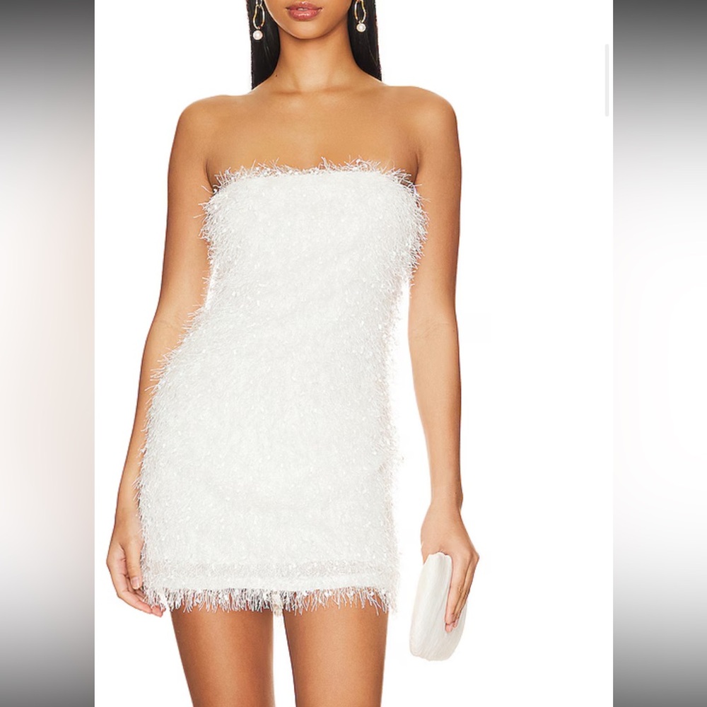 Show Me Your MuMu Strapless White Faux Feather Alex Tube Dress